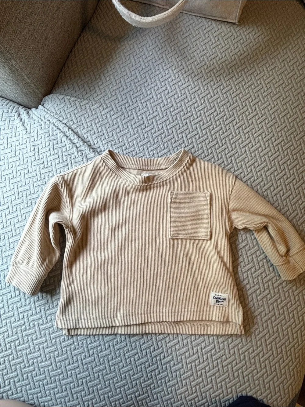 Oshkosh Baby Long-Sleeve Ribbed Pocket Top - Cream 12 months